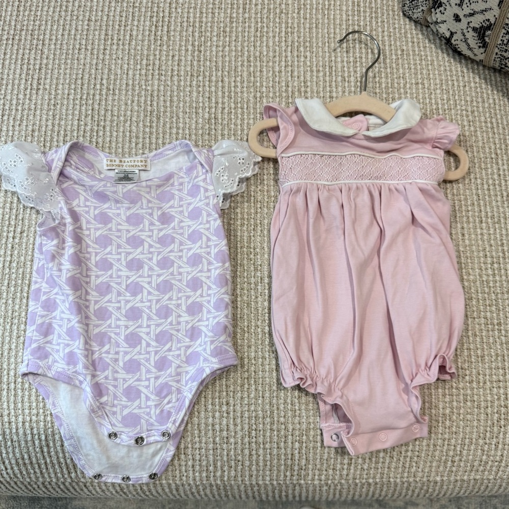The Beaufort Bonnet Company Pink and Lavender Bodysuit Set